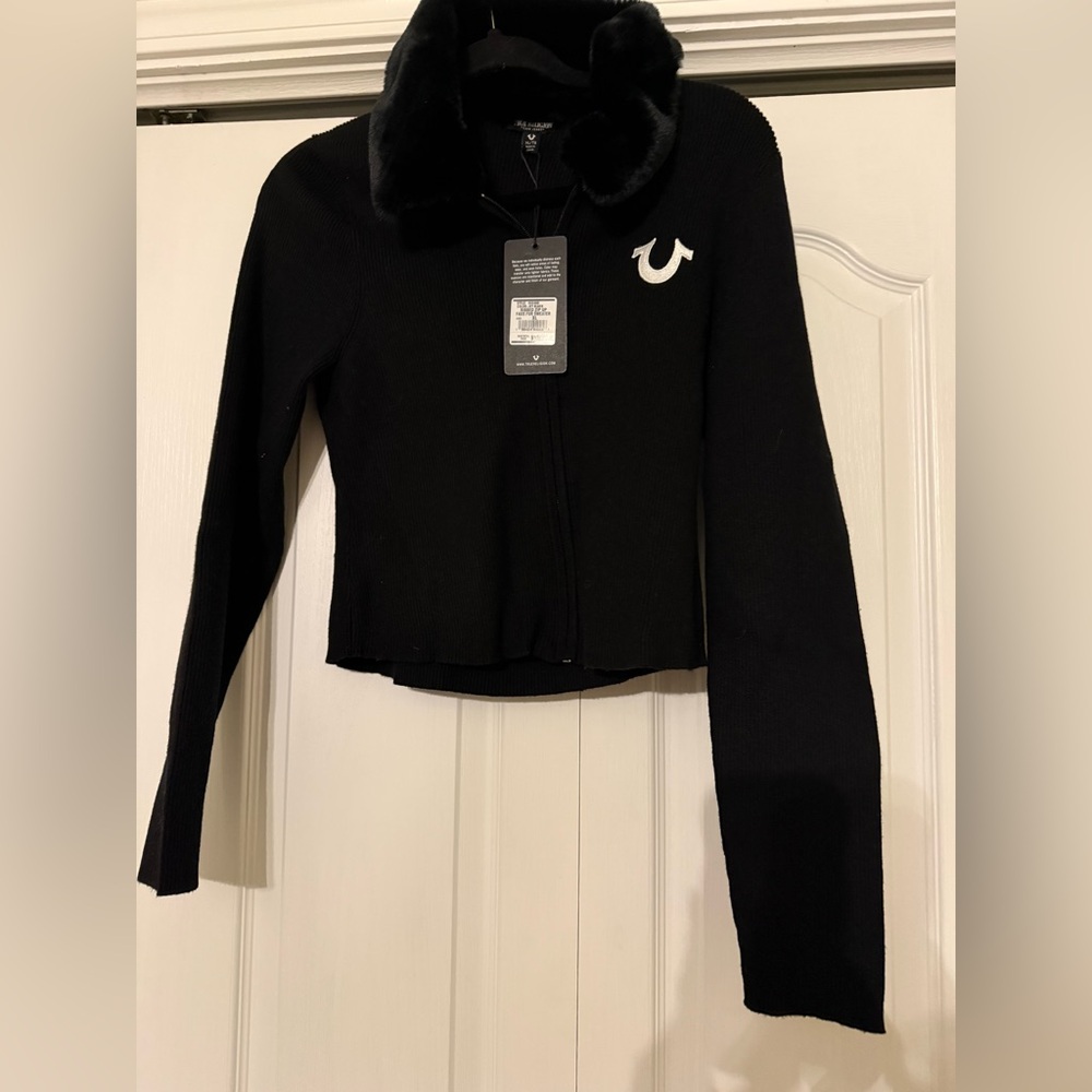 NWT XL Ribbed Zip up True Religion Faux Fur Sweater
